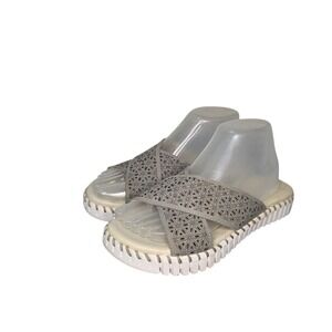 Ilse Jacobsen Tulip Sandals Gray Laser Cut Crisscross Comfort Slide Women 38